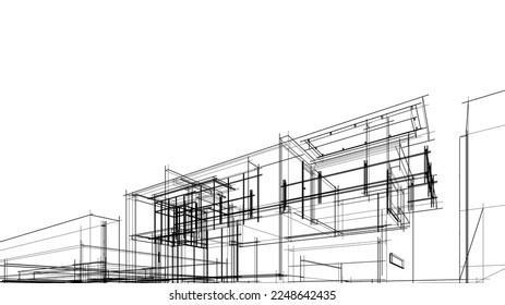 ilustración 3d de la arquitectura del boceto del edificio de la casa