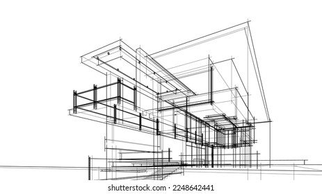 house building sketch architectural 3d illustration