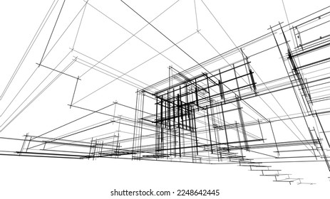 house building sketch architectural 3d illustration