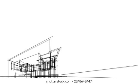 Gebäudeskizze Architektur 3D-Illustration