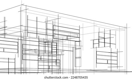 house building sketch architectural 3d illustration