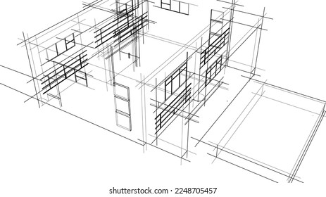 house building sketch architectural 3d illustration
