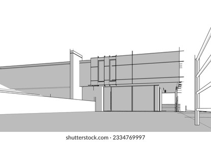 Gebäudeskizze Architektur 3D-Illustration