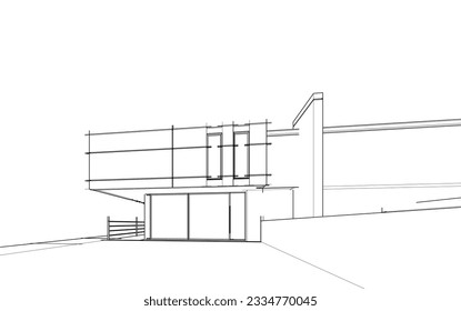 ilustración 3d de la arquitectura del boceto del edificio de la casa