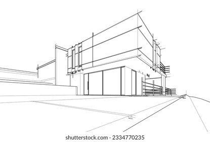 house building sketch architectural 3d illustration