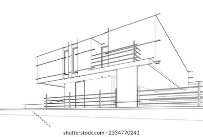 house building sketch architectural 3d illustration