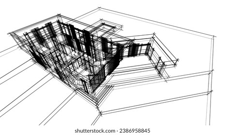 house building sketch architectural 3d illustration