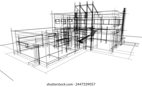 house building sketch architectural 3d illustration