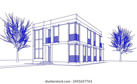 house building sketch architectural 3d illustration