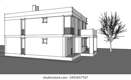 house building sketch architectural 3d illustration