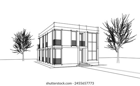 house building sketch architectural 3d illustration