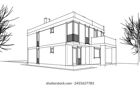 house building sketch architectural 3d illustration
