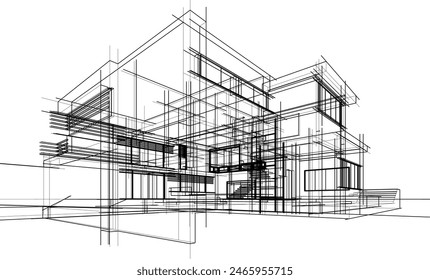 house building sketch architectural 3d illustration