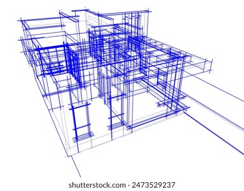 ilustración 3d arquitectónica del boceto del edificio