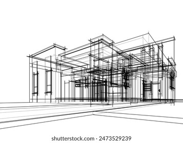 house building sketch architectural 3d illustration