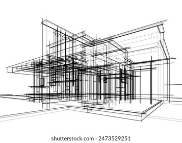 house building sketch architectural 3d illustration