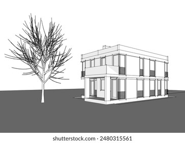 house building sketch architectural 3d illustration