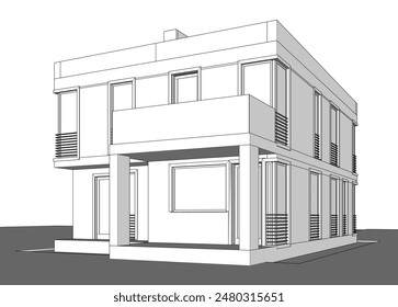 ilustración 3d arquitectónica del boceto del edificio