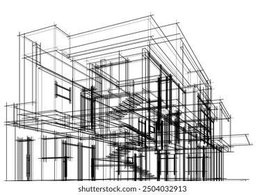 Haus Gebäude Skizze architektonische 3D-Illustration