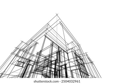 House building sketch architectural 3d illustration