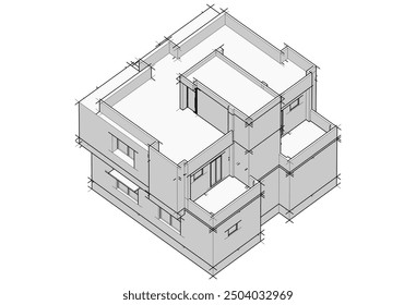 Haus Gebäude Skizze architektonische 3D-Illustration