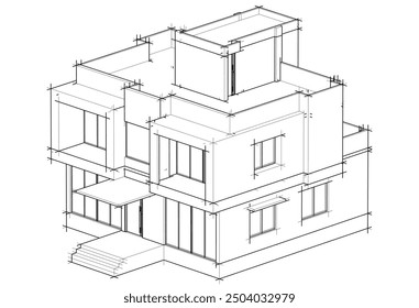 House building sketch architectural 3d illustration