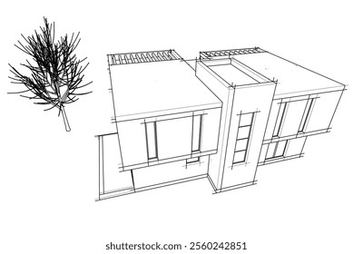 House building sketch architectural 3d rendering