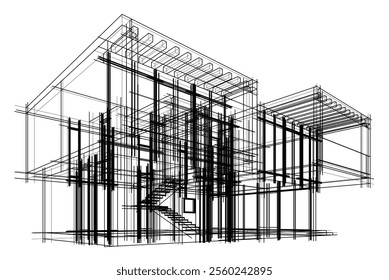 House building sketch architectural 3d rendering