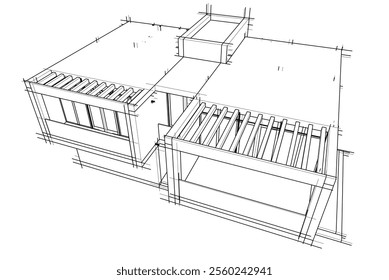 House building sketch architectural 3d rendering