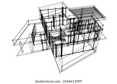 House building sketch architectural 3d rendering