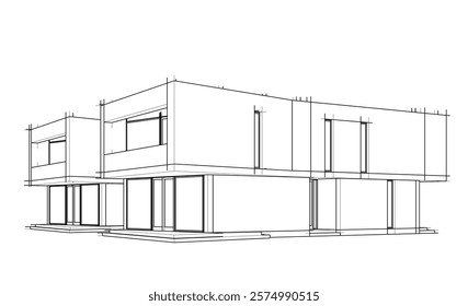 House building sketch architectural 3d illustration