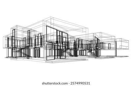 House building sketch architectural 3d illustration