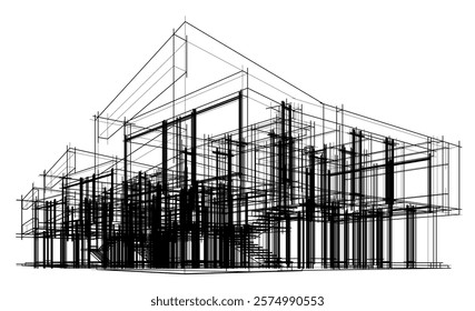 House building sketch architectural 3d illustration