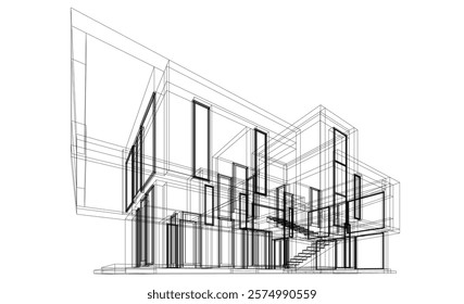 House building sketch architectural 3d illustration