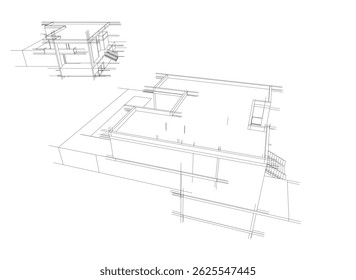 House building sketch architectural 3d illustration