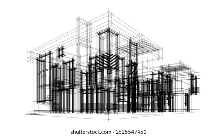 House building sketch architectural 3d illustration
