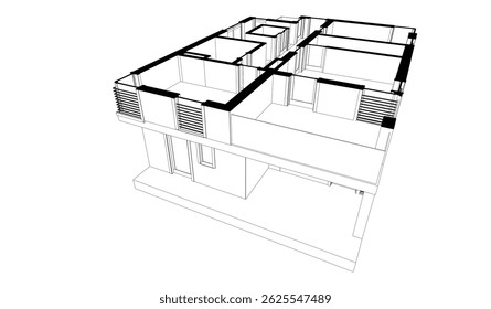 House building sketch architectural 3d illustration