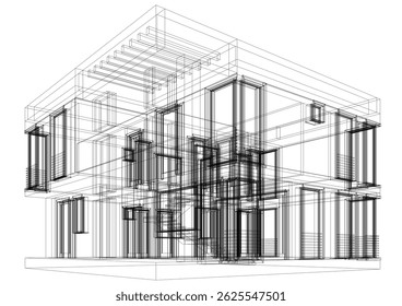 House building sketch architectural 3d illustration