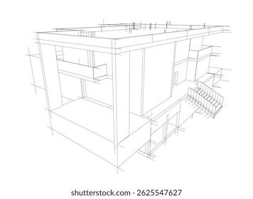 House building sketch architectural 3d illustration