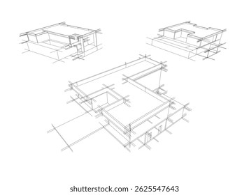 Casa edifício esboço arquitetura 3d ilustração