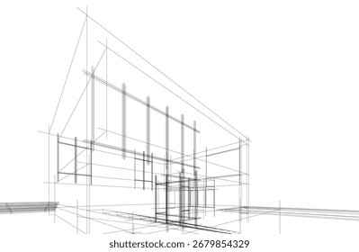 House building sketch architectural 3d illustration
