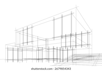 Haus Gebäude Skizze architektonische 3D-Illustration