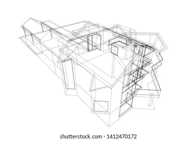house building sketch architecture 3d illustration