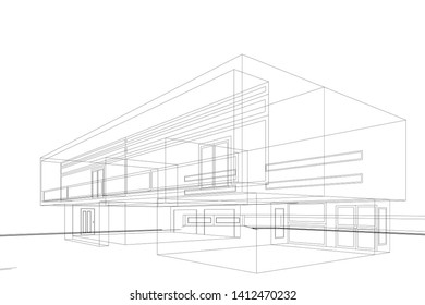 House Building Sketch Architecture 3d Illustration