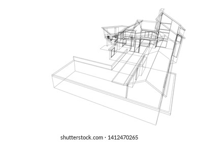 house building sketch architecture 3d illustration