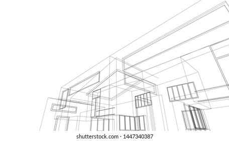 house building sketch architecture 3d illustration