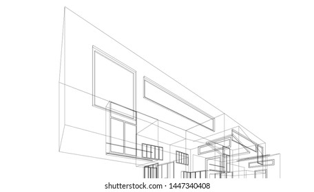 house building sketch architecture 3d illustration