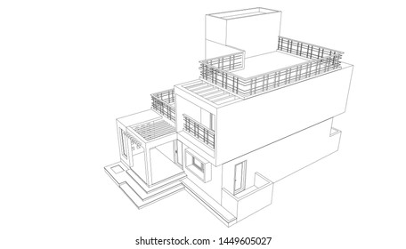 house building sketch architecture 3d illustration