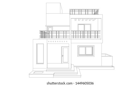 house building sketch architecture 3d illustration