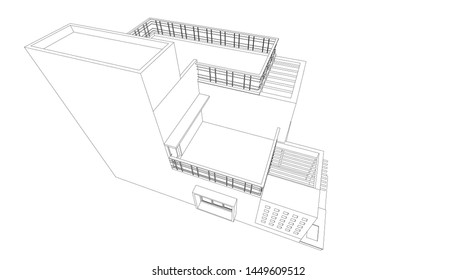house building sketch architecture 3d illustration